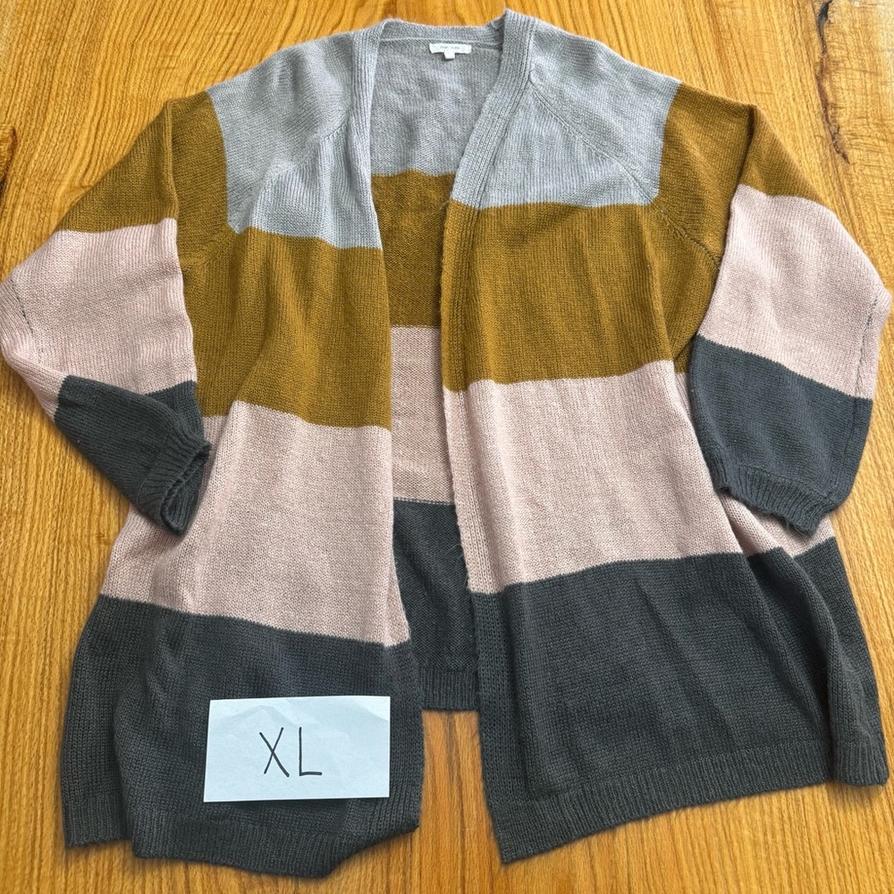Maurices Colorblock Cardigan in Gray, Mustard, and Pink
